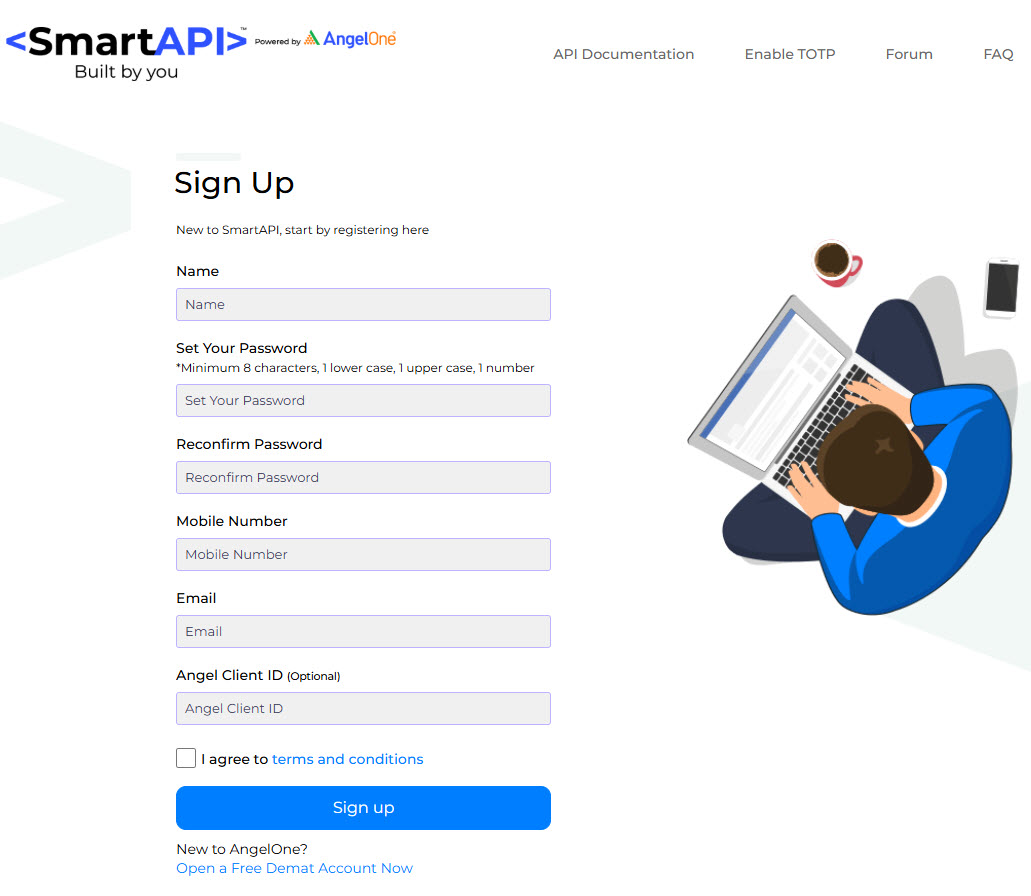 AngelOne SmartAPI Signup Page